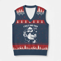 I Dilly And Then I Dally V-Neck Knit Sweater Vest Retro Duck Funny Animal Meme
