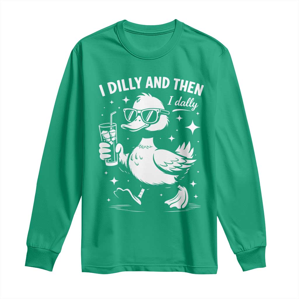 I Dilly And Then I Dally Long Sleeve Shirt Retro Duck Funny Animal Meme