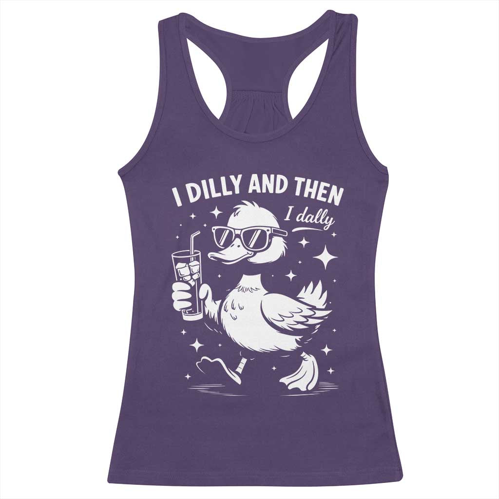 I Dilly And Then I Dally Racerback Tank Top Retro Duck Funny Animal Meme