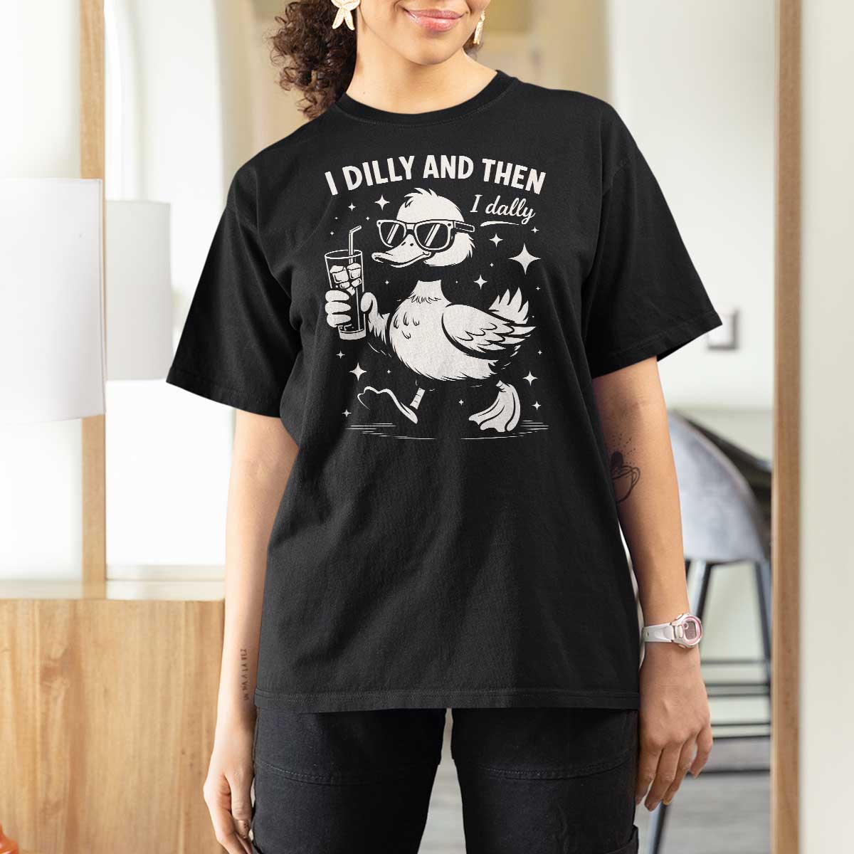 I Dilly And Then I Dally T Shirt For Women Retro Duck Funny Animal Meme