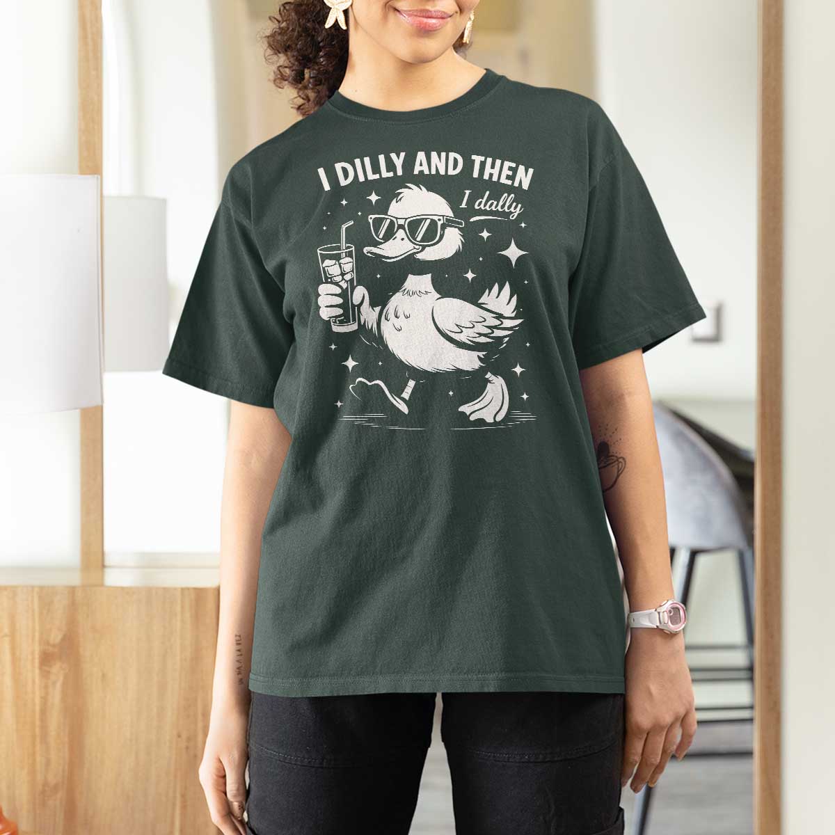 I Dilly And Then I Dally T Shirt For Women Retro Duck Funny Animal Meme