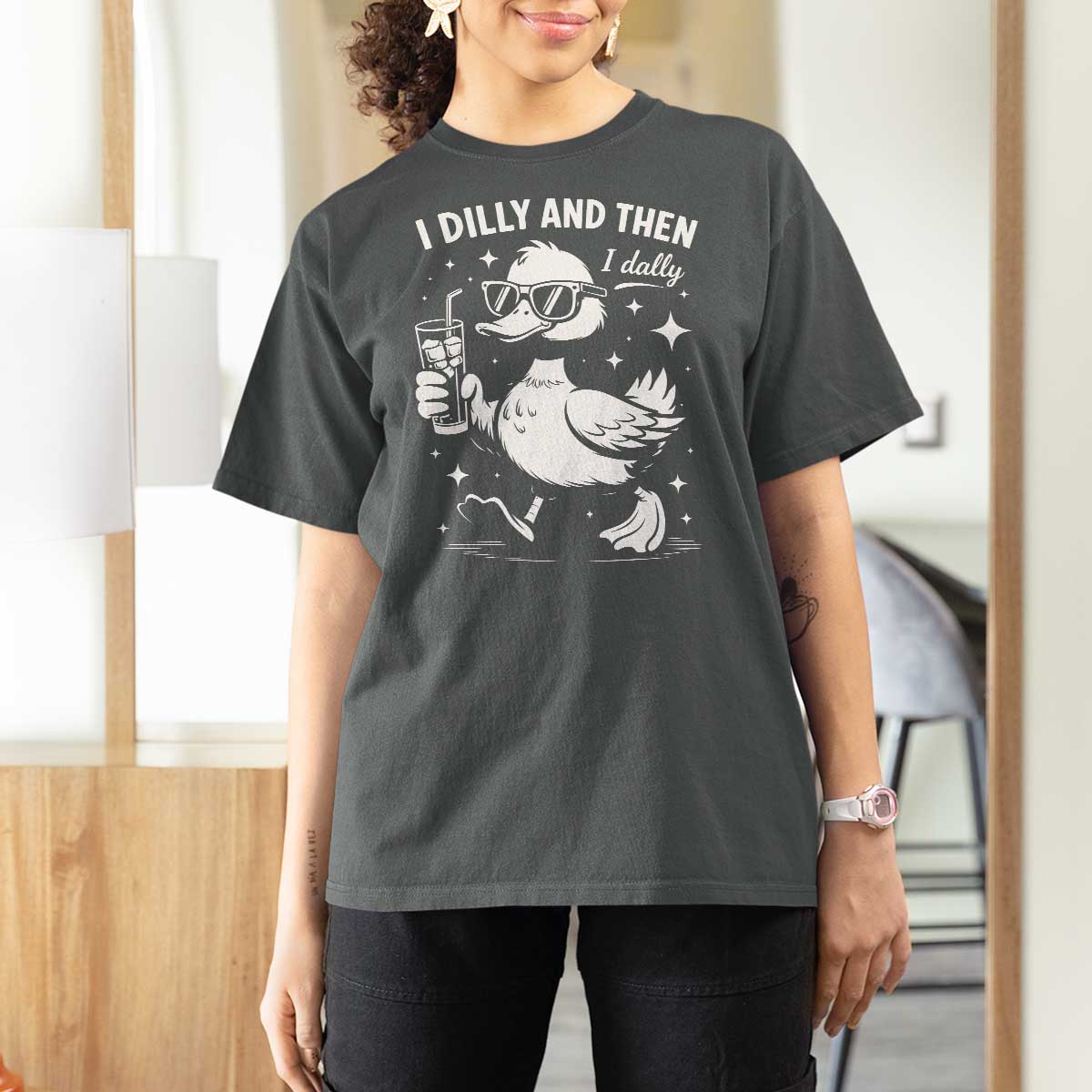 I Dilly And Then I Dally T Shirt For Women Retro Duck Funny Animal Meme