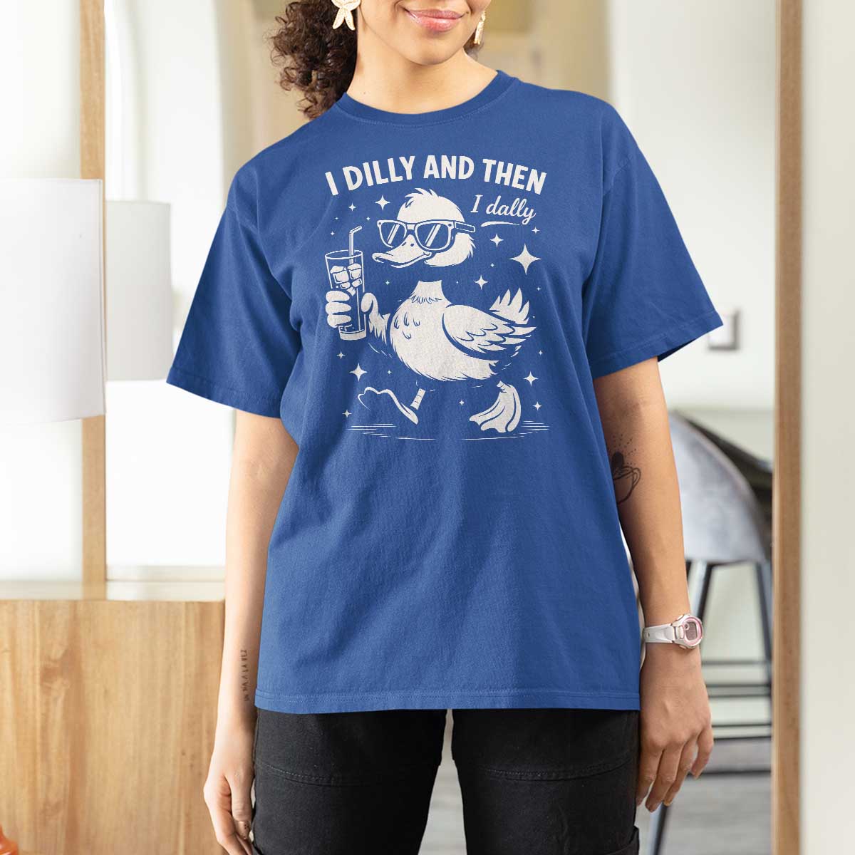 I Dilly And Then I Dally T Shirt For Women Retro Duck Funny Animal Meme