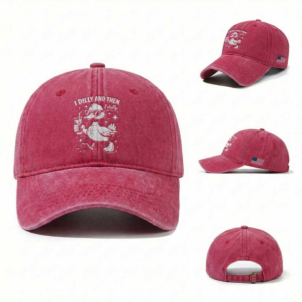 I Dilly And Then I Dally Washed Cotton Baseball Cap Retro Duck Funny Animal Meme