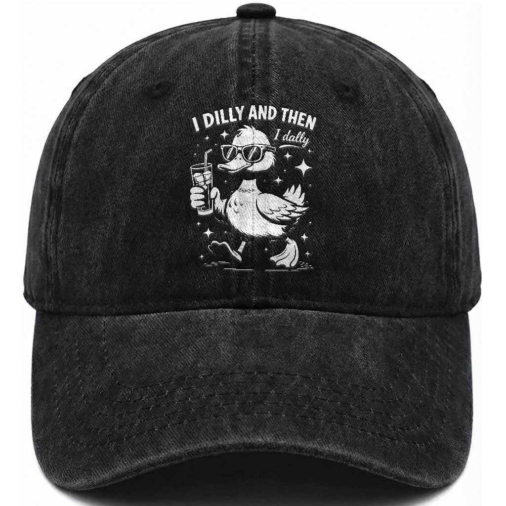 I Dilly And Then I Dally Washed Cotton Baseball Cap Retro Duck Funny Animal Meme