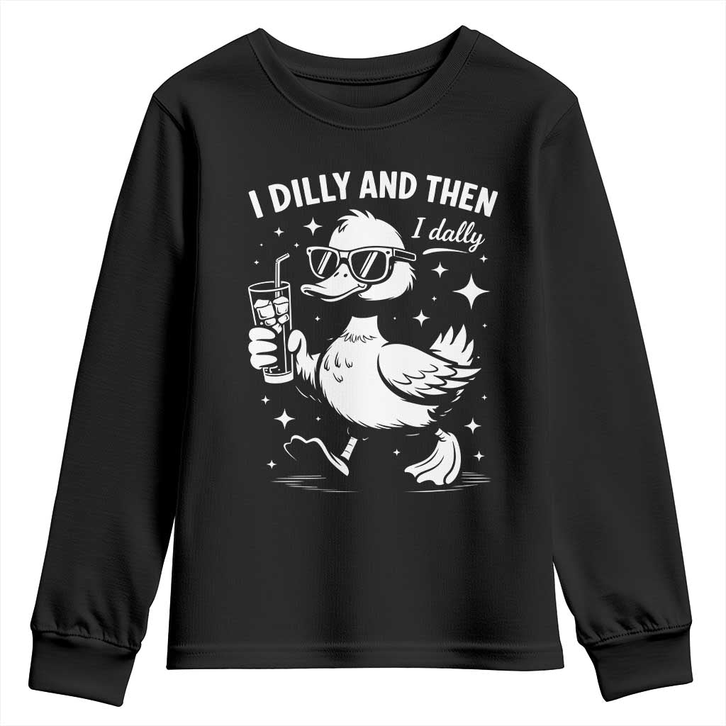 I Dilly And Then I Dally Youth Sweatshirt Retro Duck Funny Animal Meme