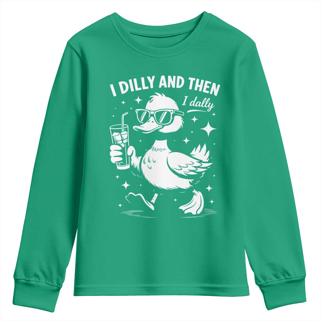 I Dilly And Then I Dally Youth Sweatshirt Retro Duck Funny Animal Meme