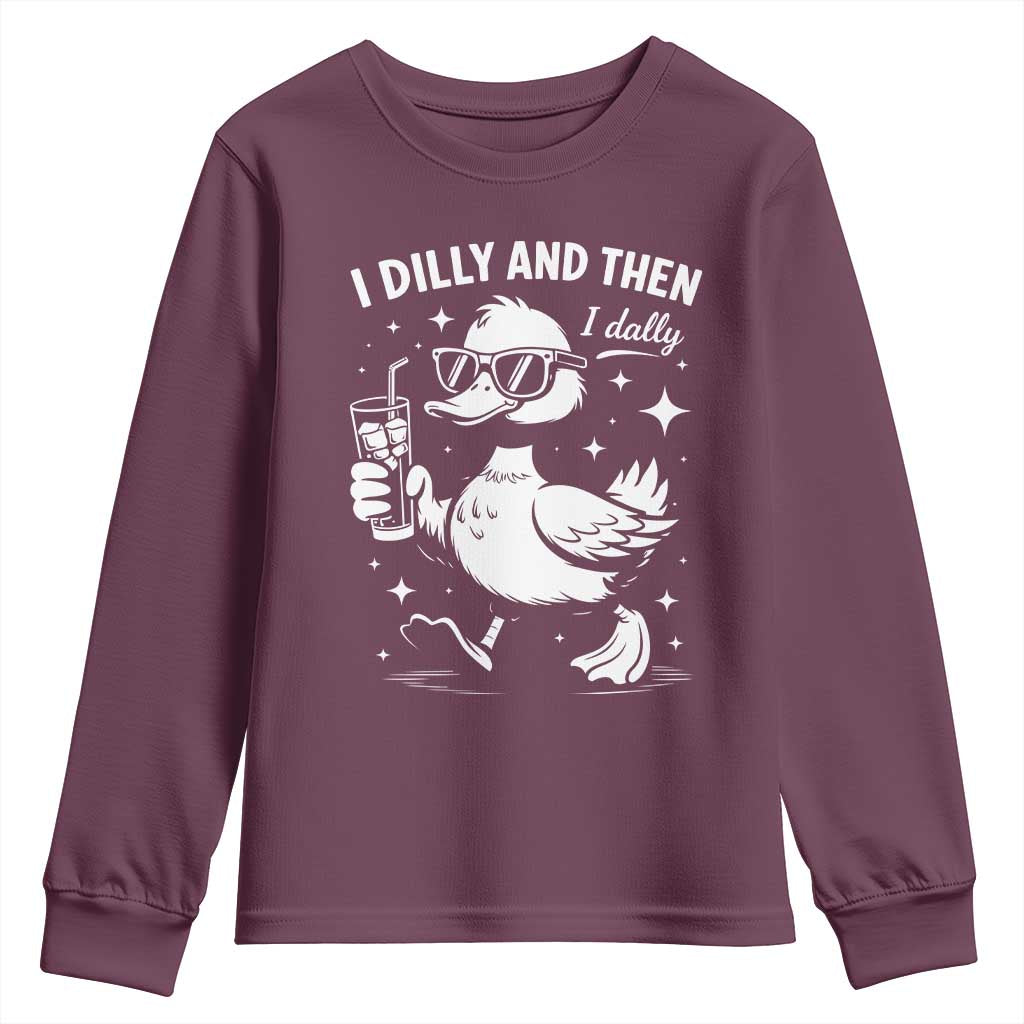 I Dilly And Then I Dally Youth Sweatshirt Retro Duck Funny Animal Meme