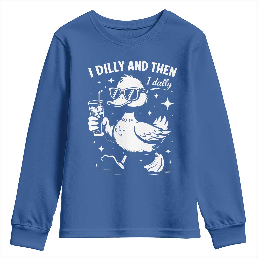 I Dilly And Then I Dally Youth Sweatshirt Retro Duck Funny Animal Meme