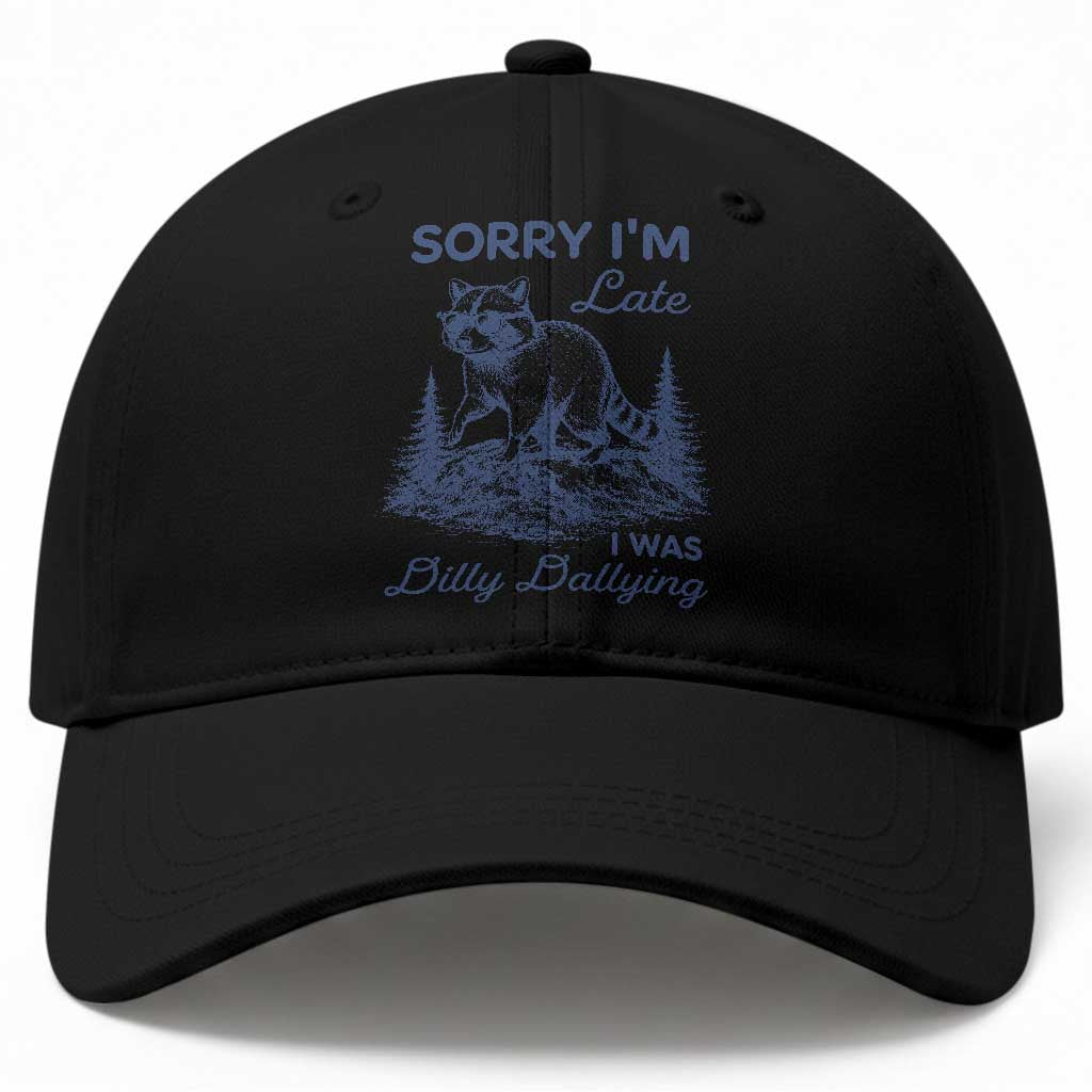Raccoon Dilly Dallying Baseball Cap Funny Sorry Im Late Silly Animal