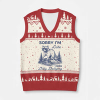 Raccoon Dilly Dallying V-Neck Knit Sweater Vest Funny Sorry Im Late Silly Animal