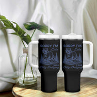 Raccoon Dilly Dallying Tumbler With Handle Funny Sorry Im Late Silly Animal