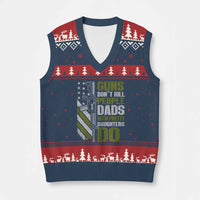 Funny Girl Dad V-Neck Knit Sweater Vest Guns Dont Kill People Dads With Pretty Daughters Do American Flag