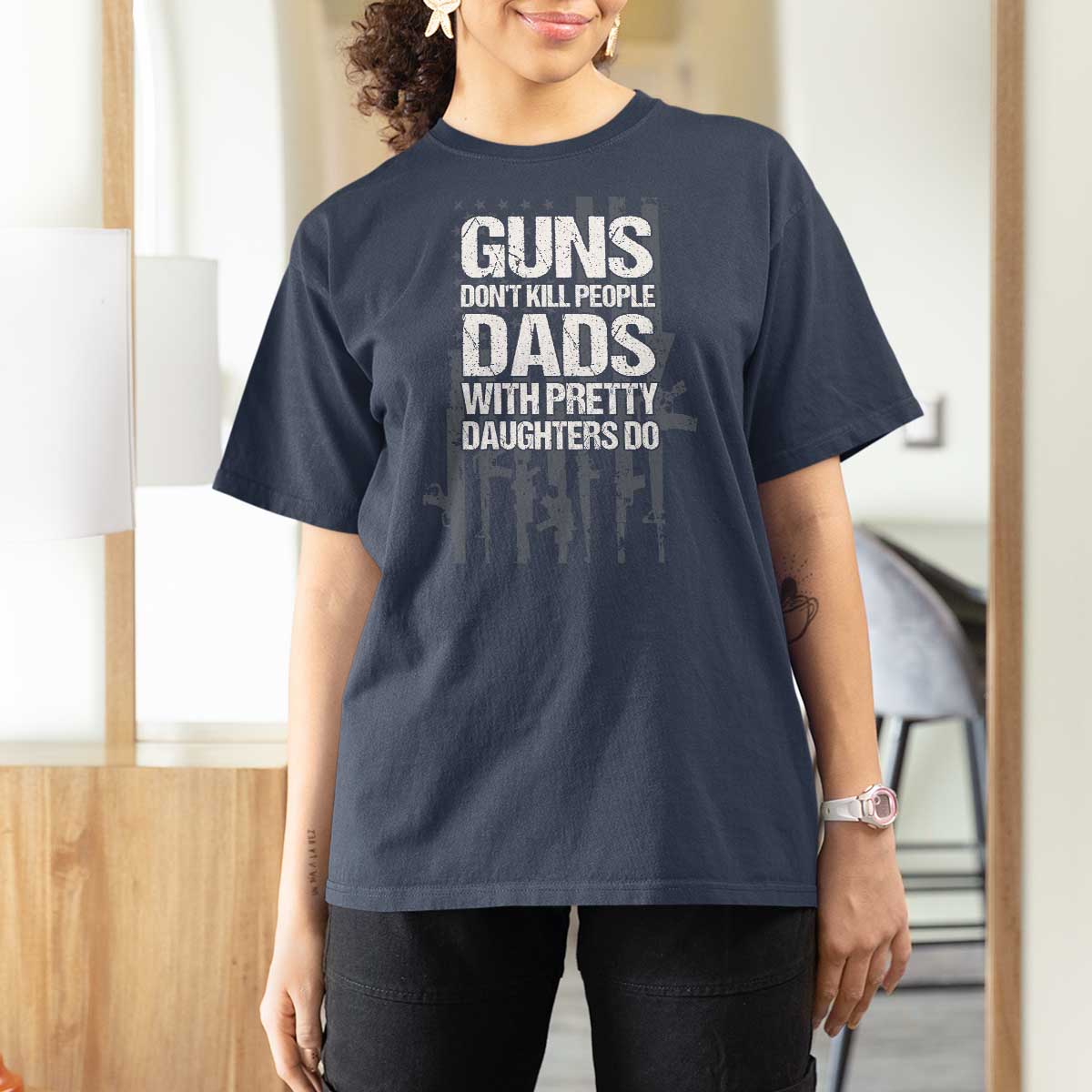 Guns Dont Kill People Dads With Pretty Daughters Do T Shirt For Women Funny Girl Dad Gun American Flag