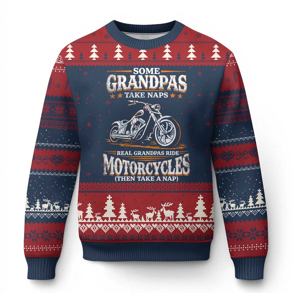 Biker Grandpa Ugly Christmas Sweater Some Grandpas Take Naps Real Grandpas Ride Motorcycles