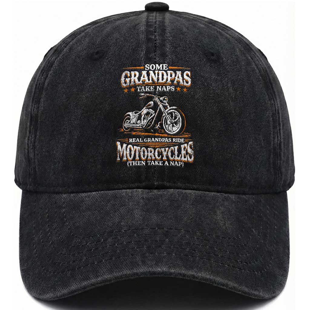 Biker Grandpa Washed Cotton Baseball Cap Some Grandpas Take Naps Real Grandpas Ride Motorcycles