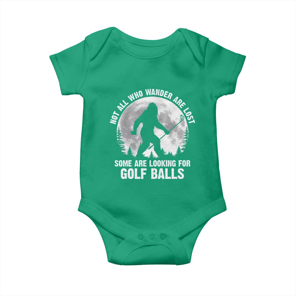 Not All Who Wander Are Lost Bigfoot Looking For Golf Balls Baby Onesie Vintage Golfs Lover Sasquatch Golfing Full Moon