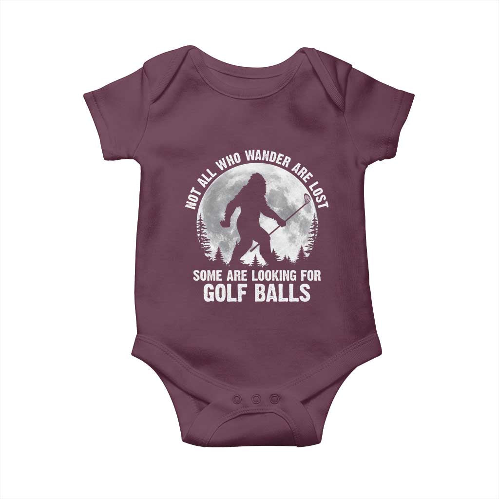 Not All Who Wander Are Lost Bigfoot Looking For Golf Balls Baby Onesie Vintage Golfs Lover Sasquatch Golfing Full Moon