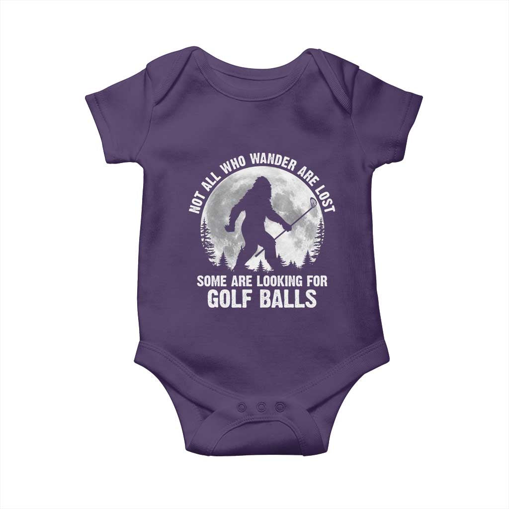 Not All Who Wander Are Lost Bigfoot Looking For Golf Balls Baby Onesie Vintage Golfs Lover Sasquatch Golfing Full Moon