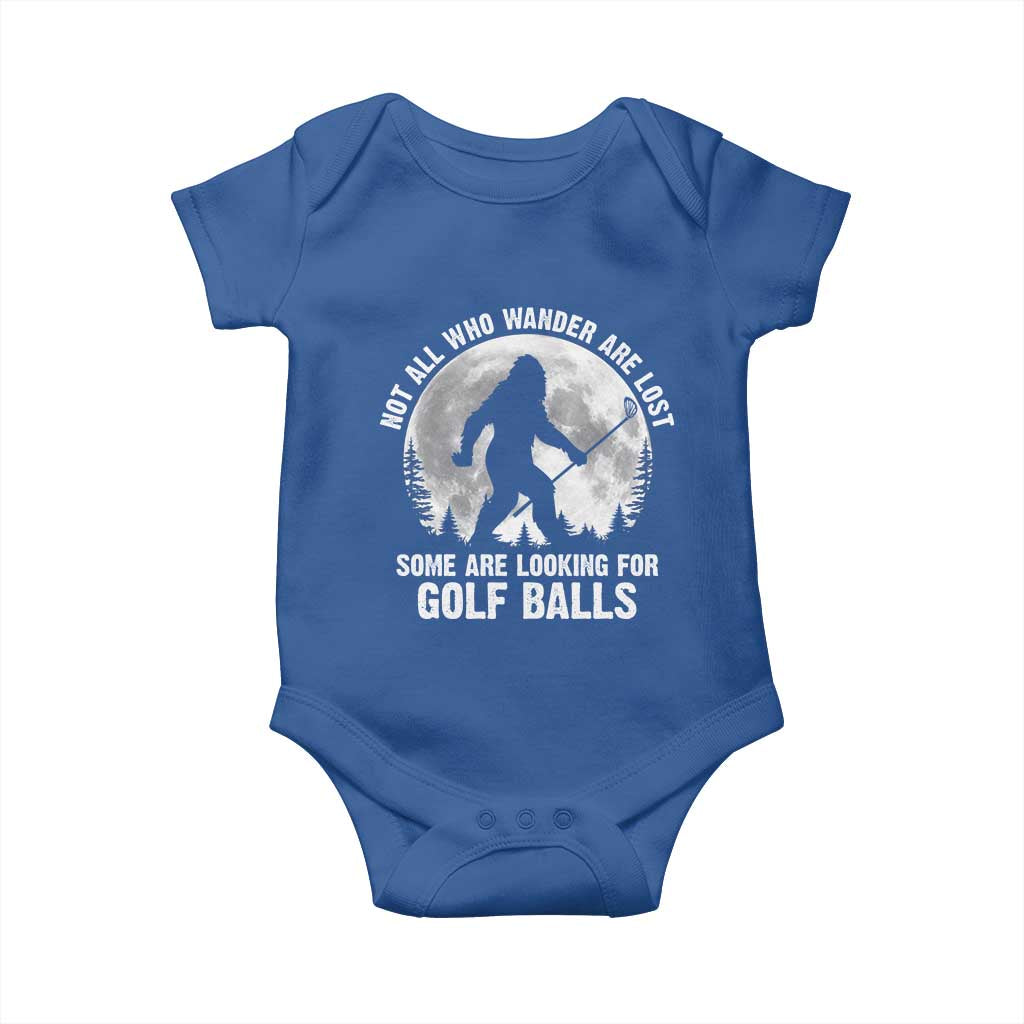 Not All Who Wander Are Lost Bigfoot Looking For Golf Balls Baby Onesie Vintage Golfs Lover Sasquatch Golfing Full Moon