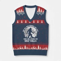 Not All Who Wander Are Lost Bigfoot Looking For Golf Balls V-Neck Knit Sweater Vest Vintage Golfs Lover Sasquatch Golfing Full Moon