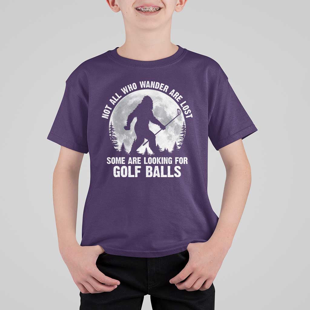 Not All Who Wander Are Lost Bigfoot Looking For Golf Balls T Shirt For Kid Vintage Golfs Lover Sasquatch Golfing Full Moon
