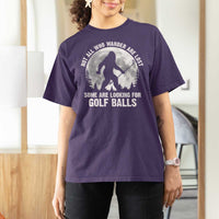 Not All Who Wander Are Lost Bigfoot Looking For Golf Balls T Shirt For Women Vintage Golfs Lover Sasquatch Golfing Full Moon