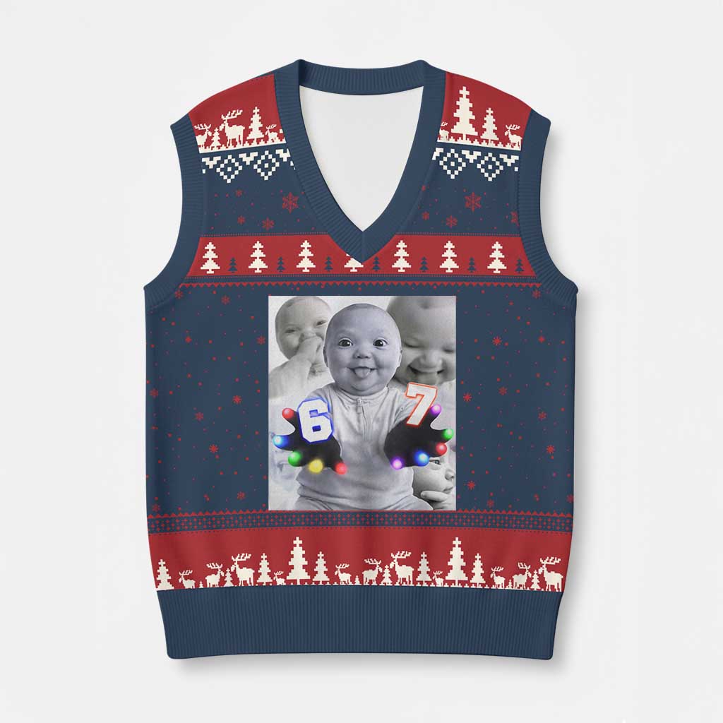 Gloving Niche 67 Ai Baby Meme V-Neck Knit Sweater Vest Six Seven Hand Funny Laughing Baby