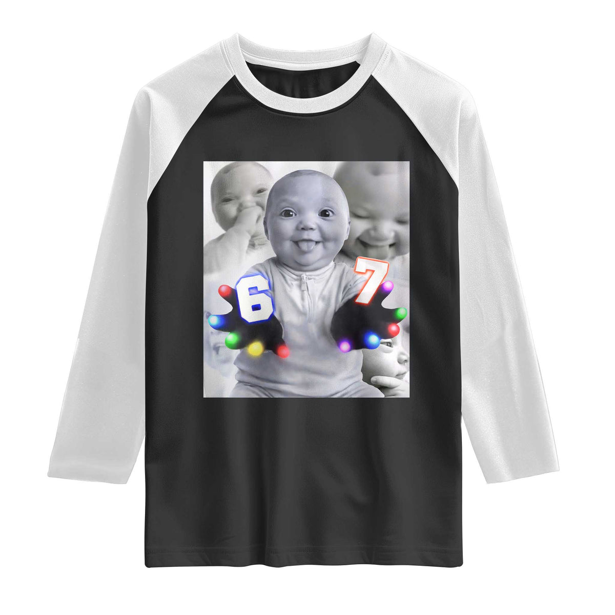 Gloving Niche 67 Ai Baby Meme Raglan Shirt Six Seven Hand Funny Laughing Baby
