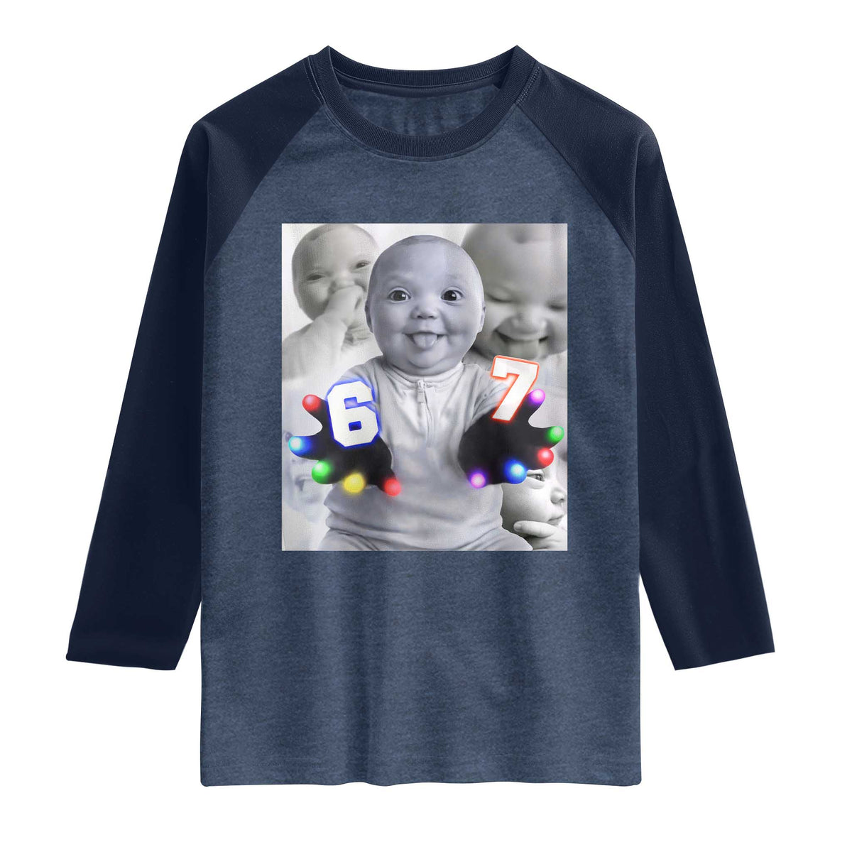 Gloving Niche 67 Ai Baby Meme Raglan Shirt Six Seven Hand Funny Laughing Baby