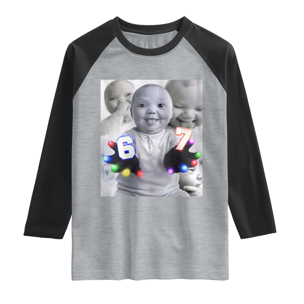 Gloving Niche 67 Ai Baby Meme Raglan Shirt Six Seven Hand Funny Laughing Baby