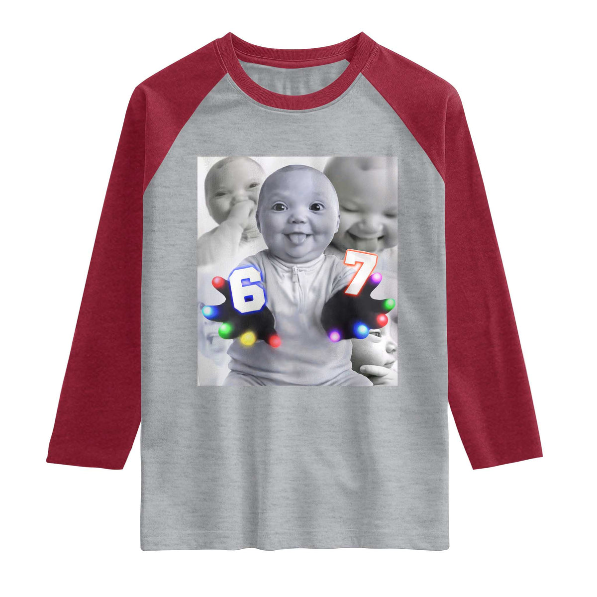 Gloving Niche 67 Ai Baby Meme Raglan Shirt Six Seven Hand Funny Laughing Baby