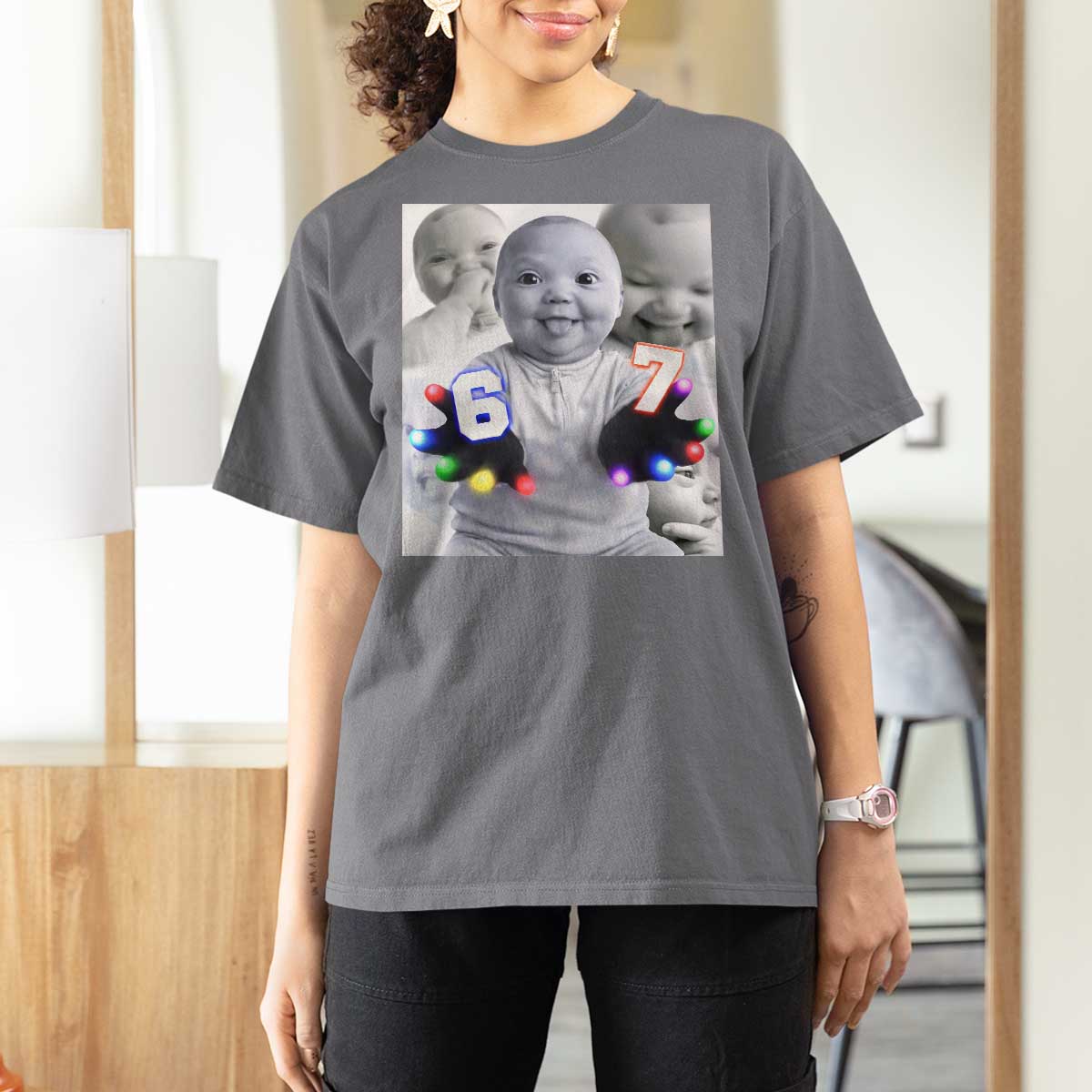 Gloving Niche 67 Ai Baby Meme T Shirt For Women Six Seven Hand Funny Laughing Baby