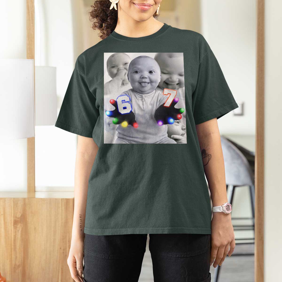 Gloving Niche 67 Ai Baby Meme T Shirt For Women Six Seven Hand Funny Laughing Baby