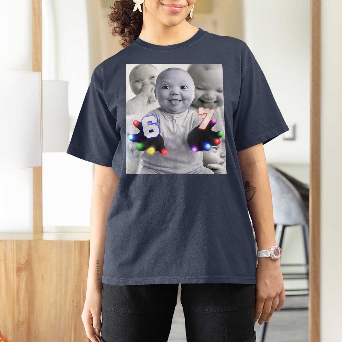 Gloving Niche 67 Ai Baby Meme T Shirt For Women Six Seven Hand Funny Laughing Baby