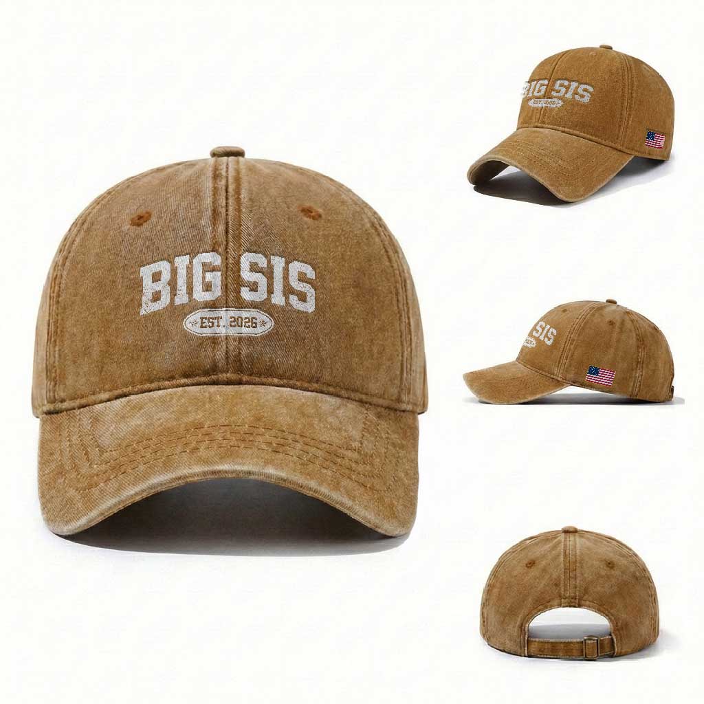 Big Sis Est 2026 Washed Cotton Baseball Cap Big Sister Baby Announcement