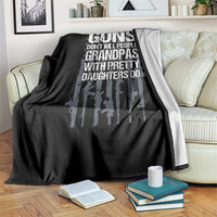 Grandpas With Pretty Daughters Throw Blanket Funny Grandpa Gun American Flag