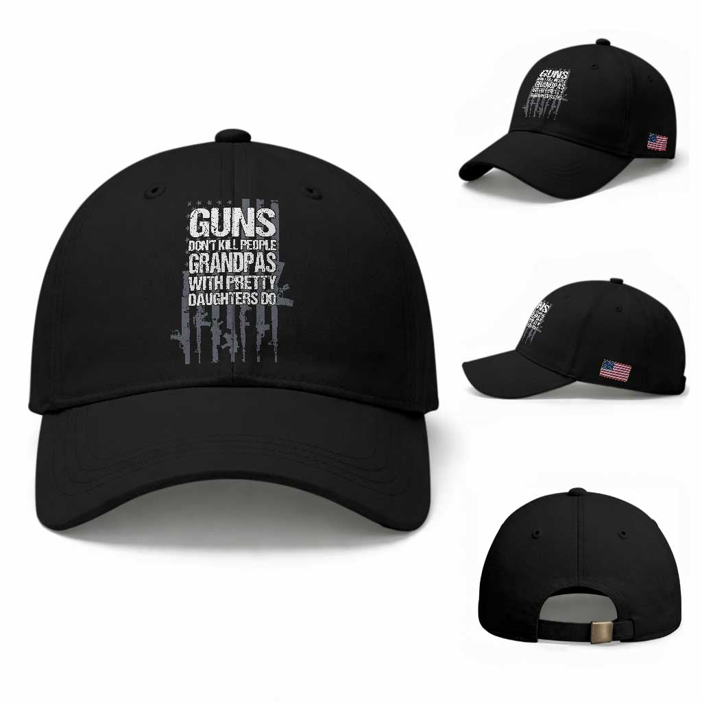 Grandpas With Pretty Daughters Baseball Cap Funny Grandpa Gun American Flag