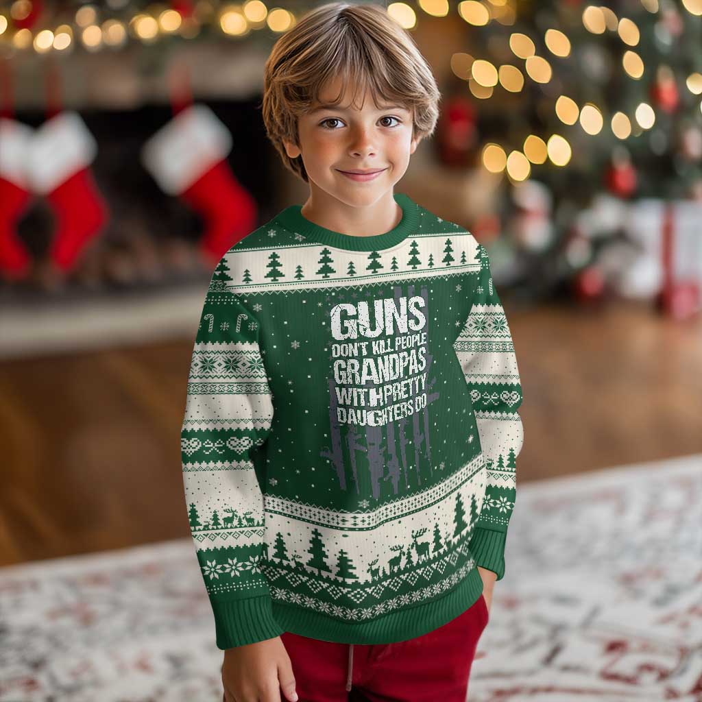 Grandpas With Pretty Daughters Ugly Christmas Sweater Funny Grandpa Gun American Flag