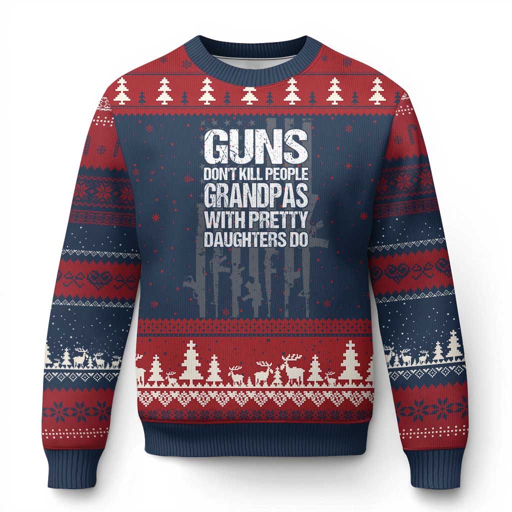 Grandpas With Pretty Daughters Ugly Christmas Sweater Funny Grandpa Gun American Flag