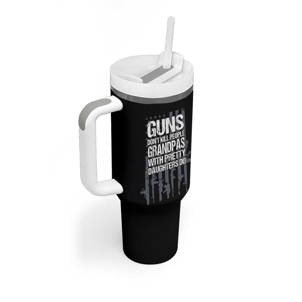 Grandpas With Pretty Daughters Tumbler With Handle Funny Grandpa Gun American Flag