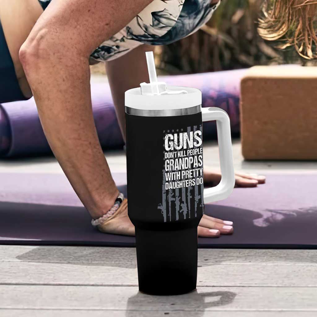 Grandpas With Pretty Daughters Tumbler With Handle Funny Grandpa Gun American Flag