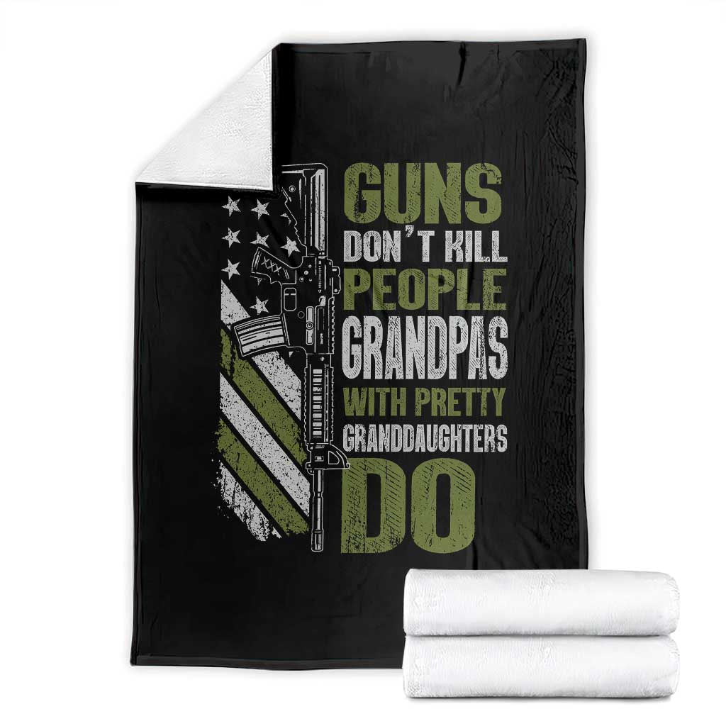Funny Grandpa Throw Blanket Guns Dont Kill People Grandpas With Pretty Granddaughters Do US Flag