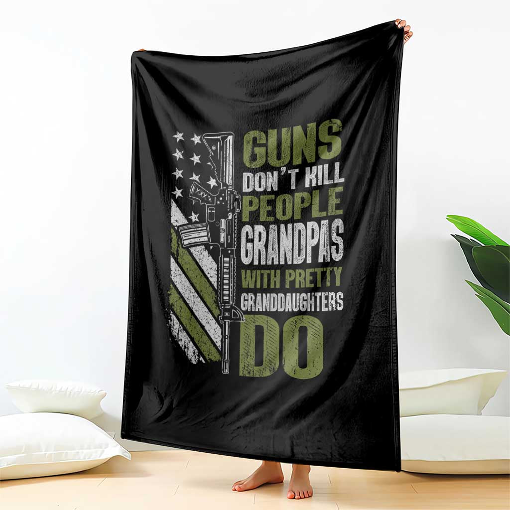 Funny Grandpa Throw Blanket Guns Dont Kill People Grandpas With Pretty Granddaughters Do US Flag