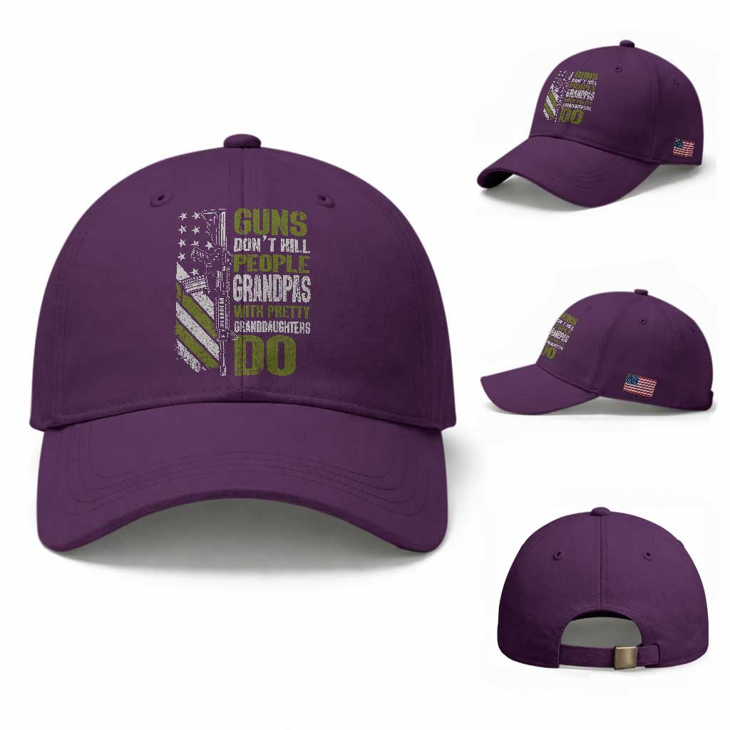 Funny Grandpa Baseball Cap Guns Dont Kill People Grandpas With Pretty Granddaughters Do US Flag