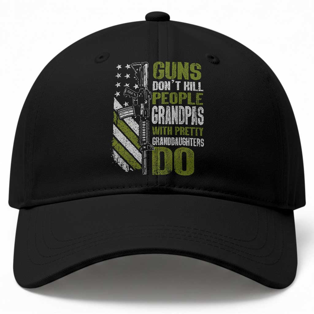 Funny Grandpa Baseball Cap Guns Dont Kill People Grandpas With Pretty Granddaughters Do US Flag