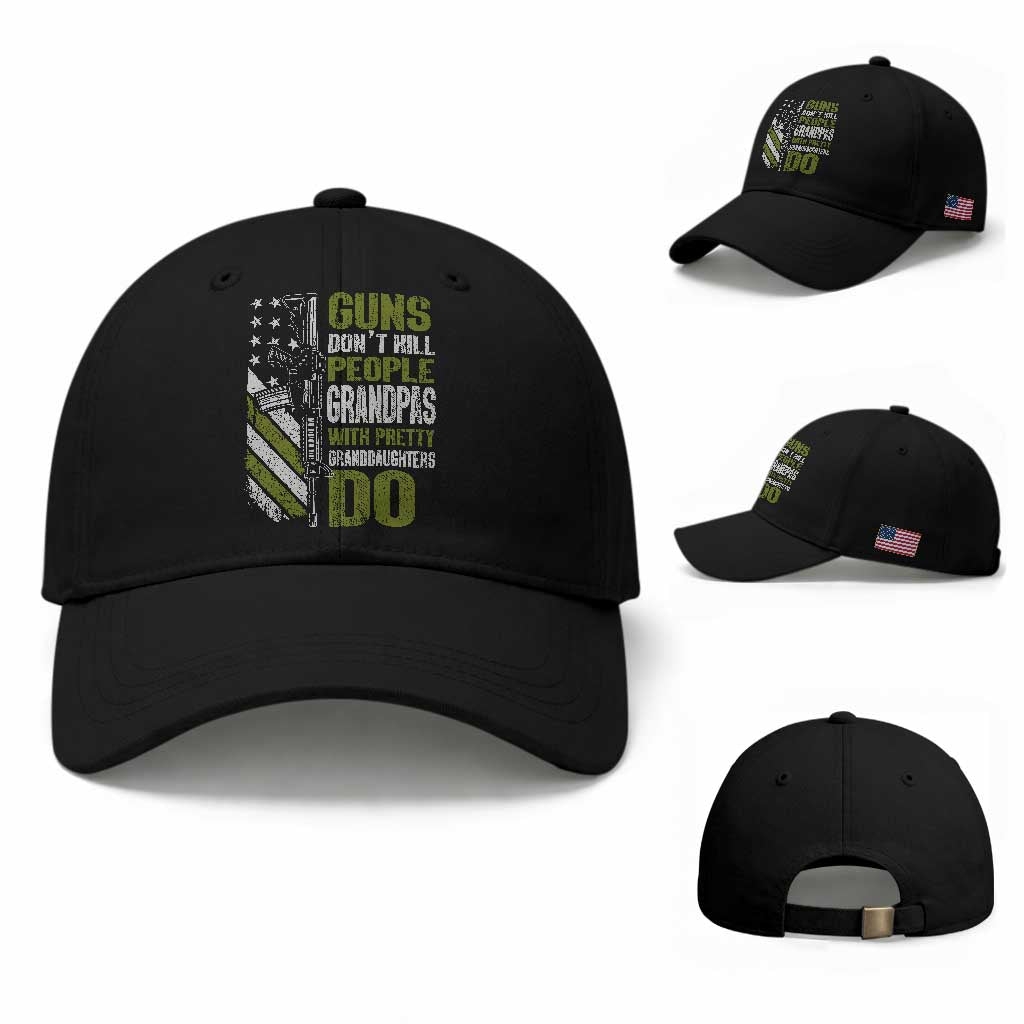 Funny Grandpa Baseball Cap Guns Dont Kill People Grandpas With Pretty Granddaughters Do US Flag