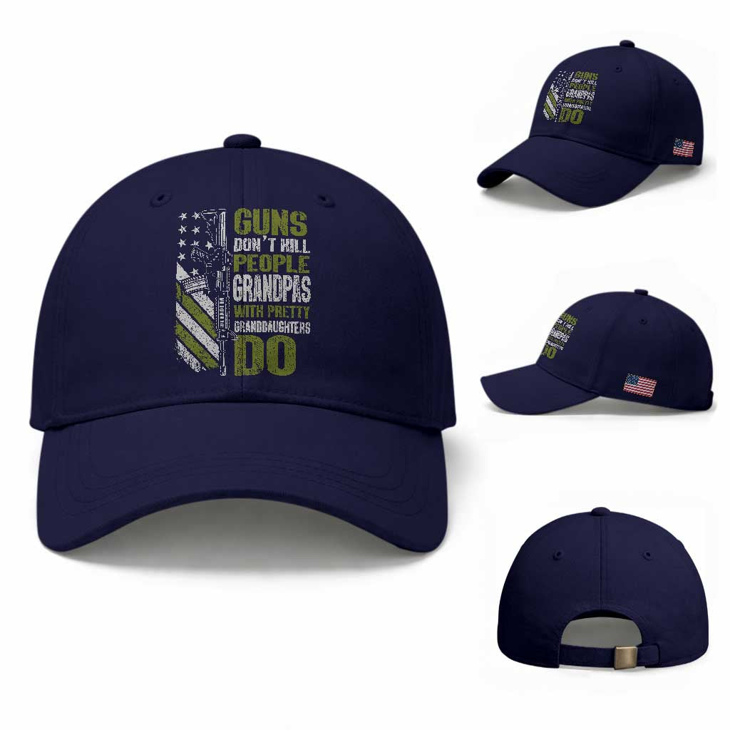 Funny Grandpa Baseball Cap Guns Dont Kill People Grandpas With Pretty Granddaughters Do US Flag