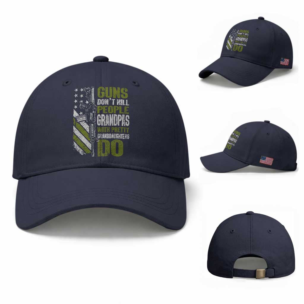 Funny Grandpa Baseball Cap Guns Dont Kill People Grandpas With Pretty Granddaughters Do US Flag