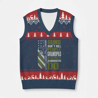 Funny Grandpa V-Neck Knit Sweater Vest Guns Dont Kill People Grandpas With Pretty Granddaughters Do US Flag